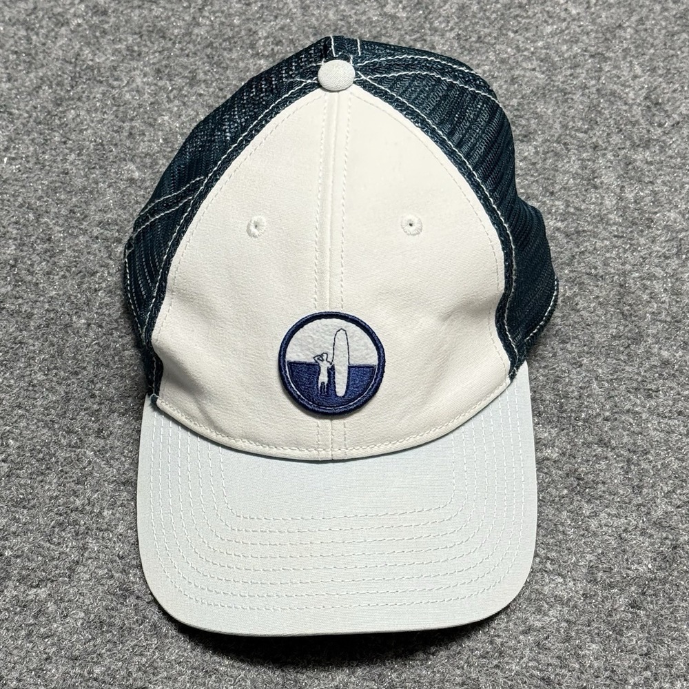 johnnie-O Trucker Hat Men OSFA White Blue Mesh Back Snapback Embroidered Logo
